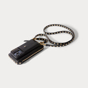 Annie Side Slot Leather Crossbody Bandolier Set - Black/Gold