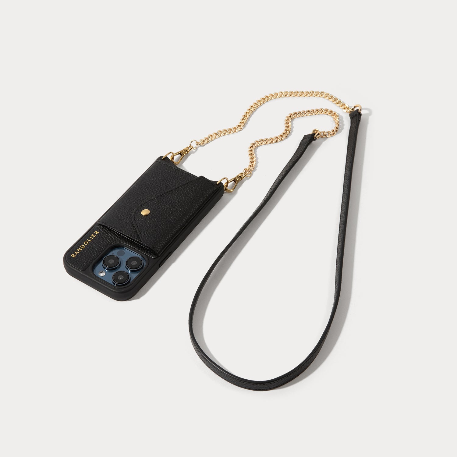 Vivian Side Slot Leather Crossbody Bandolier - Black/Gold