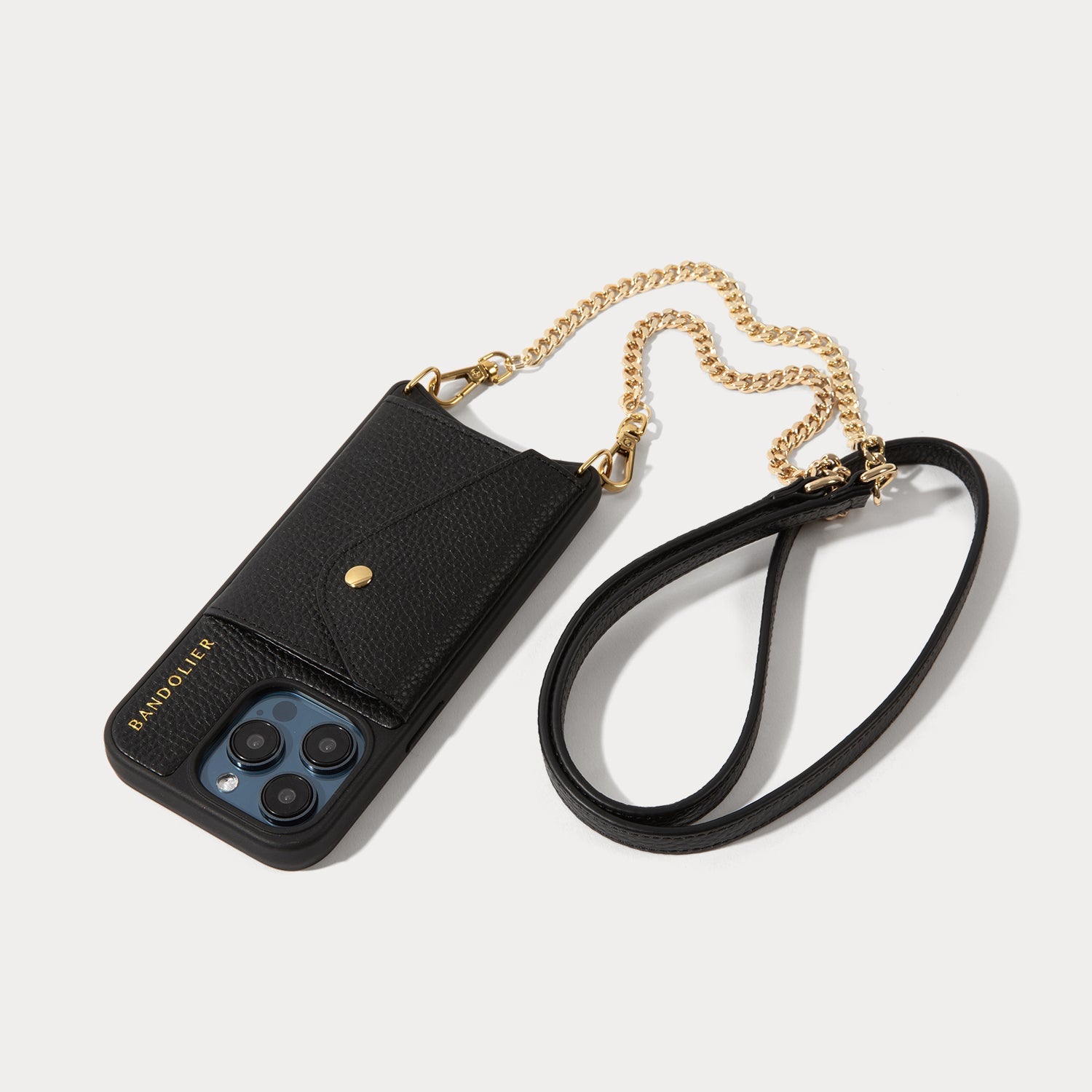Vivian Side Slot Leather Crossbody Bandolier - Black/Gold