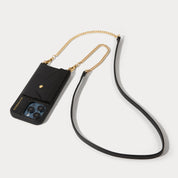 Vivian Side Slot Leather Crossbody Bandolier - Black/Gold