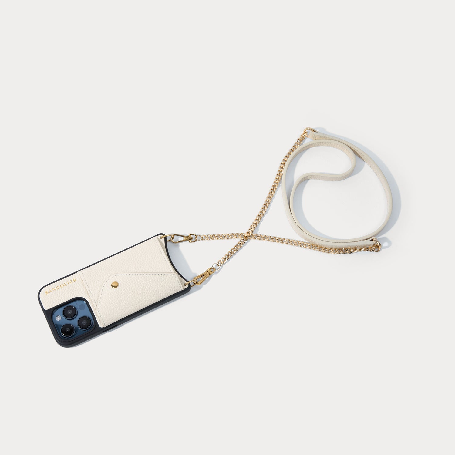 Vivian Side Slot Leather Crossbody Bandolier  - Ivory/Gold