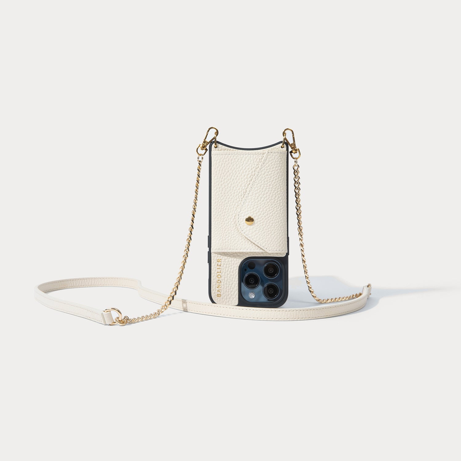 Vivian Side Slot Leather Crossbody Bandolier  - Ivory/Gold
