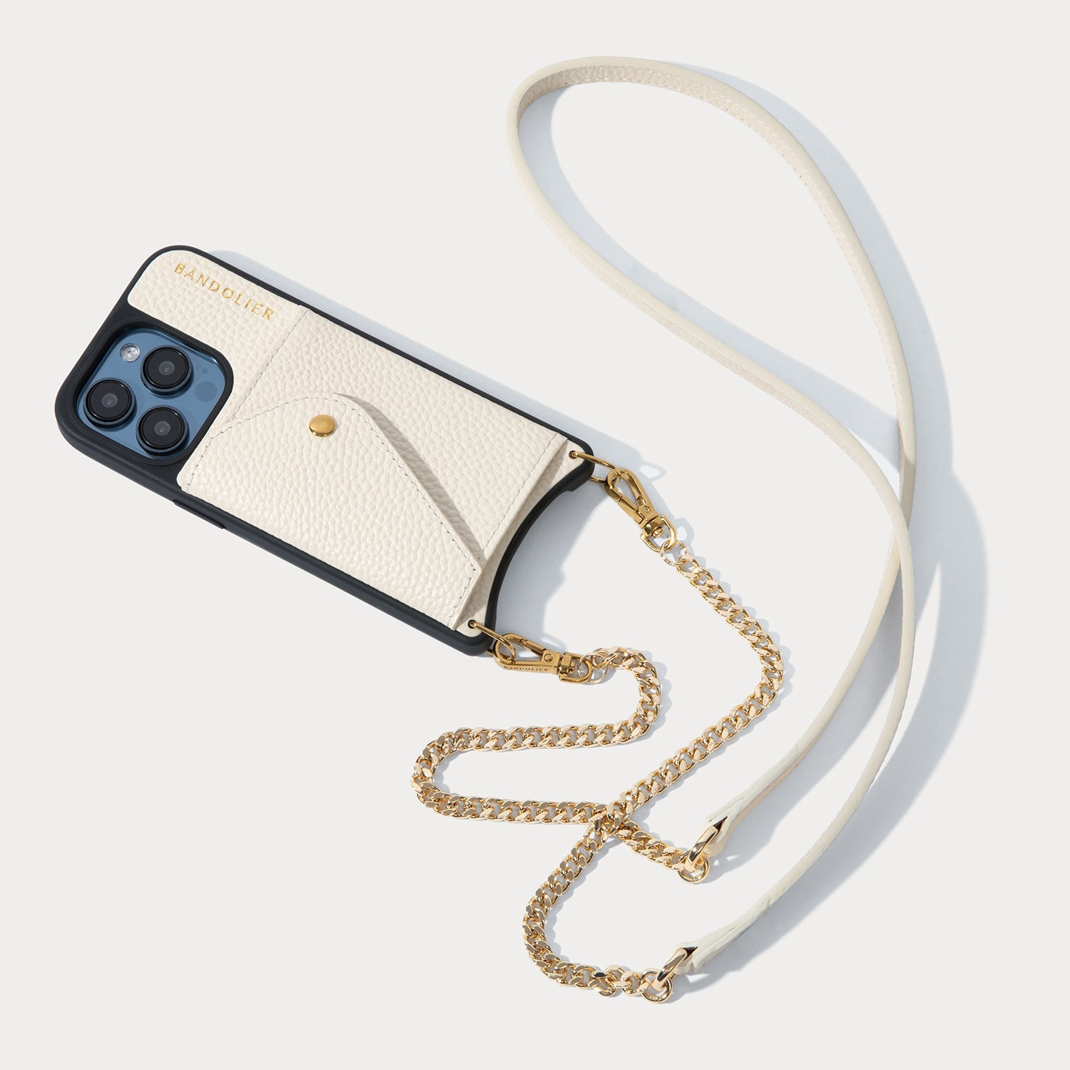 Vivian Side Slot Leather Crossbody Bandolier  - Ivory/Gold