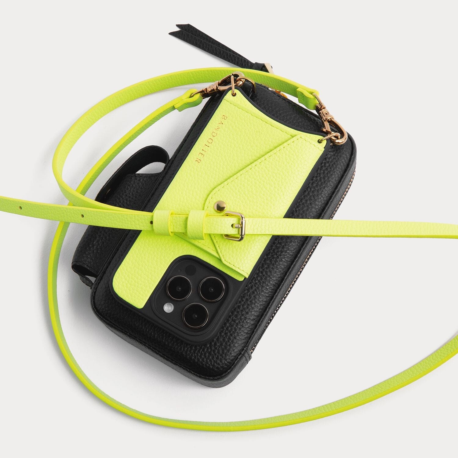 Donna Side Slot Crossbody Bandolier - Neon Yellow/Gold