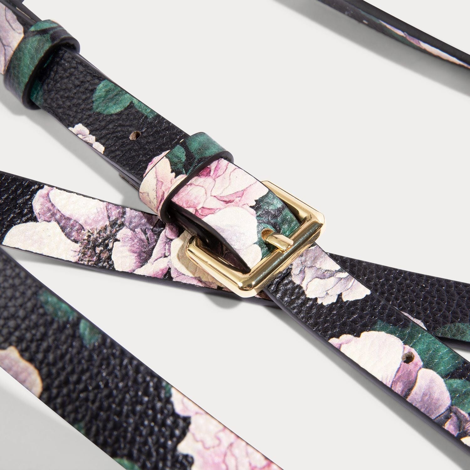 Hailey Side Slot Leather Crossbody Bandolier - Ceci Dark Floral/Gold